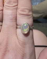 925 Sterling Silver Oval Multicolor Opal Beze...