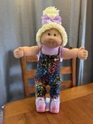 1980s Cabbage Patch Kid Lemon Hair Green Eyes Neon Star Overalls Metallic Boots