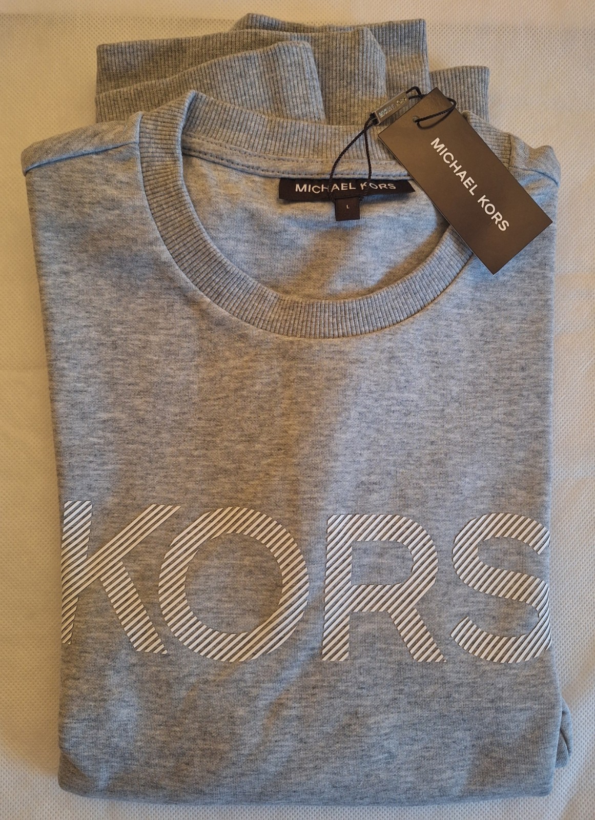 MICHAEL KORS Mens- Logo Graphic Sweatshirt Jumper- Large Grey Cotton-RRP £95