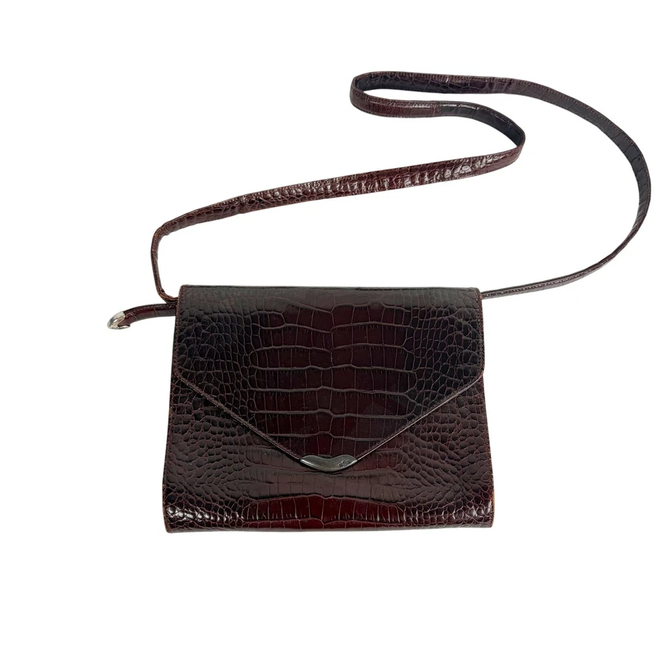 Vintage 80s Ralph Lauren Crocodile Embossed Leather Shoulder Handbag Crossbody - Image 2 of 4