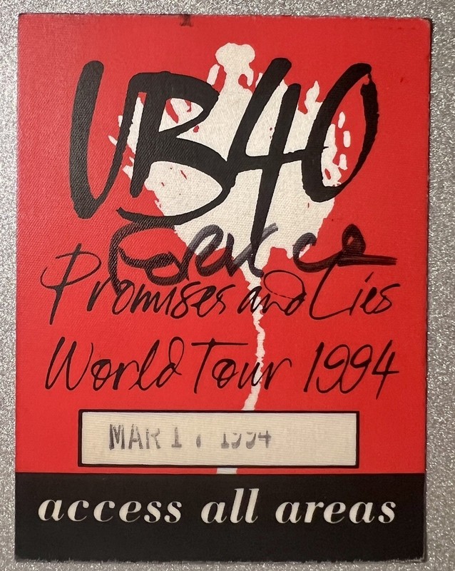 UB40 Backstage Pass. Promises And Lies World Tour 1994. Chicago Show. 