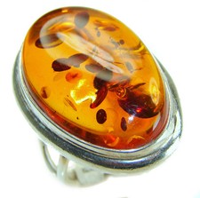 Baltic Amber Sterling Silver Ring Handmade Adjustable size: 7 16.80g