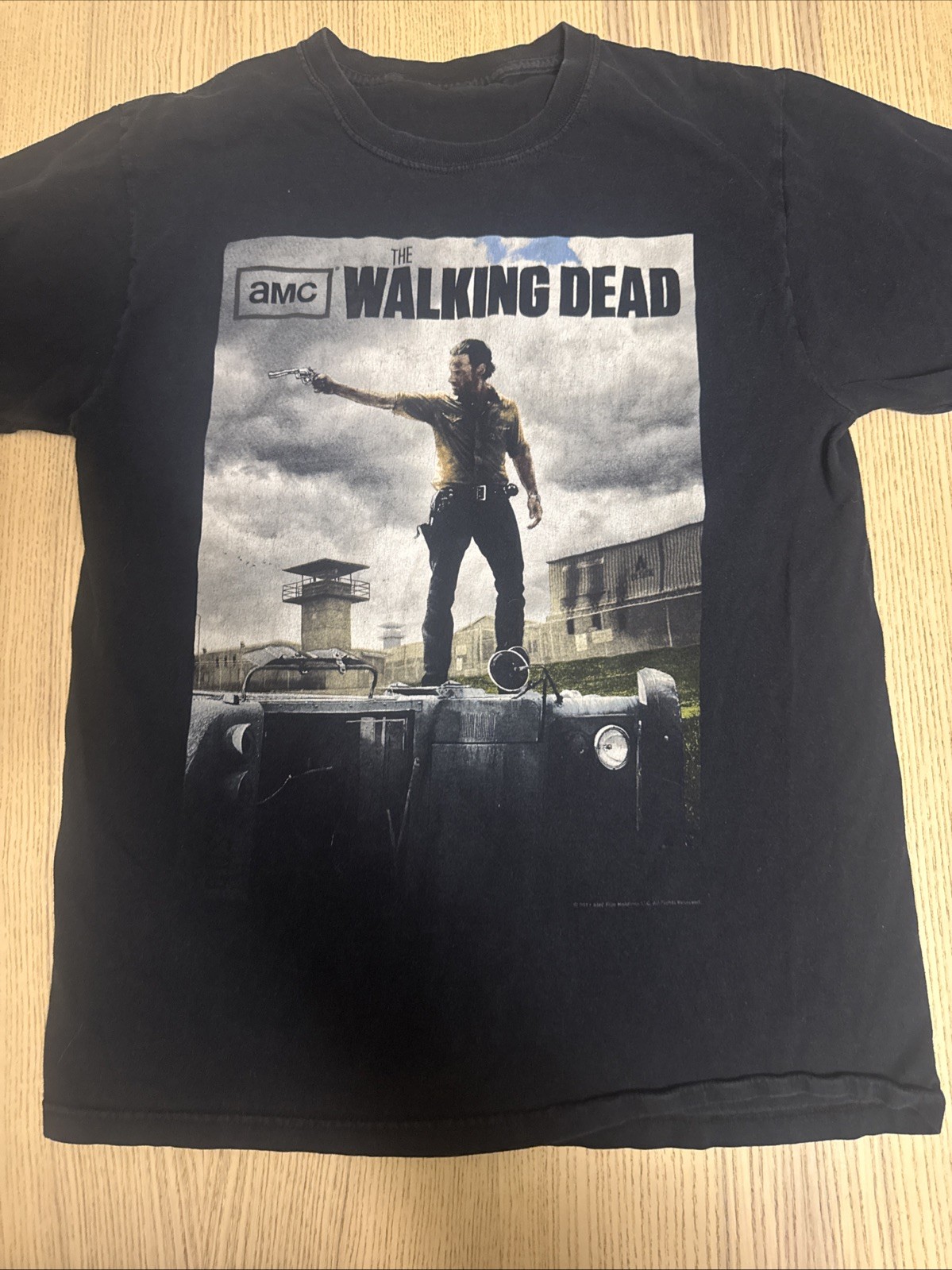 The Walking Dead Shirt Rick Grimes Prison Bus Graphic Tee AMC TV Show Promo