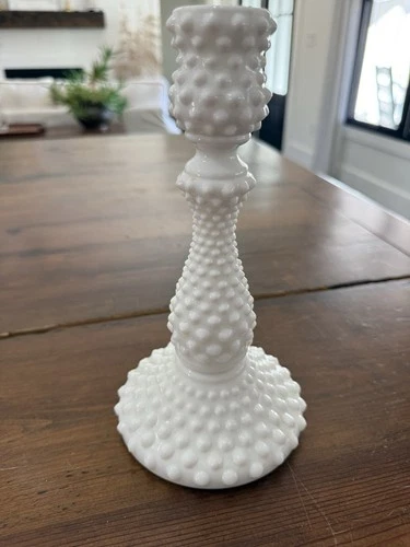 vtg fenton milk glass White Candlestick Holder 9” Tall Heavy