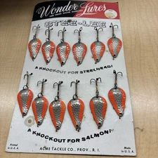 Stee-Lee Wonder Lures by Acme Tackle Co Providence, R.I. VINTAGE on card fishing
