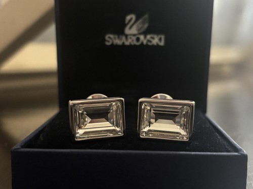 NWT Women’s Cuff Links By SWAROVSKI Clear Crystal Rectangle Silver Tone