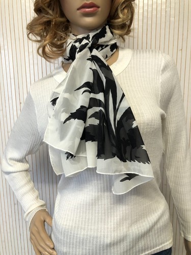 Foulard Sciarpa In Seta Floreale Bianco E Nero Nuovo Regalo Per Donna FO379 - Foto 4 di 12