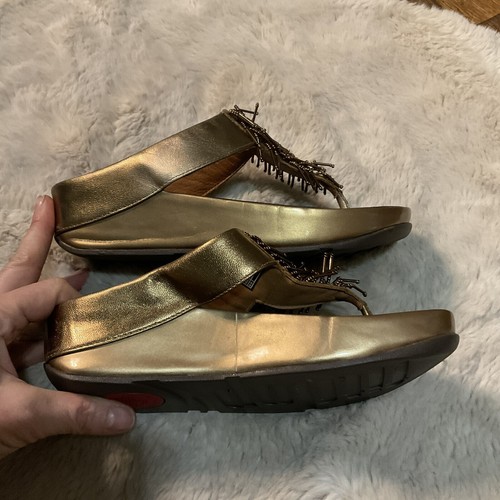 FitFlop Gold Cha Cha Perlen Wackelbrett Flip Fit Flop Sandalen Damengröße 7 Met - Bild 9 von 10