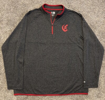 New Era 1/4 Zip Red Stockings Pullover Men's XL Gray Long Sleeve