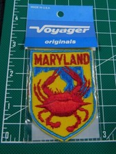 Vtg NEW Voyager MARYLAND Embroidered Sew On Patch 2.75" USA Made Crab