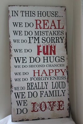 GROSSES HOLZSCHILD, WANDBEHANG, DISTRESSED LOOK, FAMILIENREGELN/ERINNERUNGEN