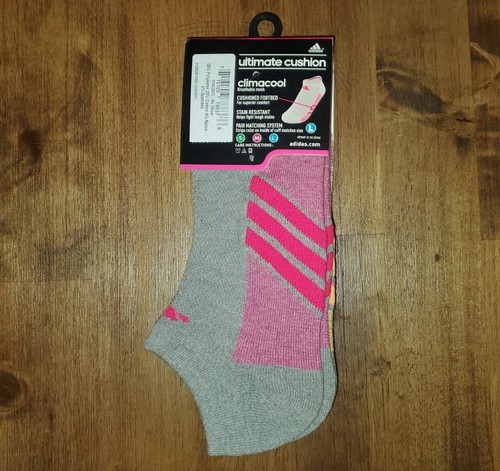 NWT Adidas Climacool Soft Cushion No Show Socks Big Girls 3Y-9 Gray Pink Neon - Picture 6 of 7