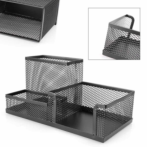 Desk Organizer Mesh Style Desktop Office Pen Pencil Holder Storage Metal Black - Picture 3 of 10