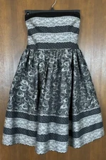 VALENTINO RED Black Strapless Full Skirt Jacquard Dress IT 40, US Sz 4