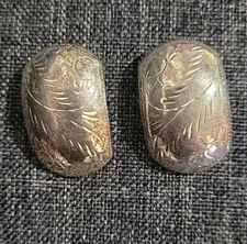 Puffy Clip On Earrings Sterling Silver 925 Vintage Signed FAS Hinged Lever Back