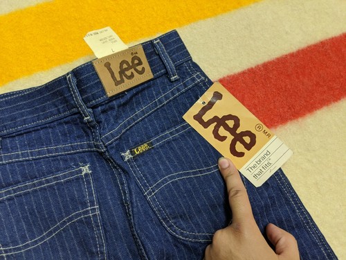 BNWT VTG 70s Lee Riders USA Girls Talon Striped Blue Denim Skirt Size 8 - Picture 3 of 8