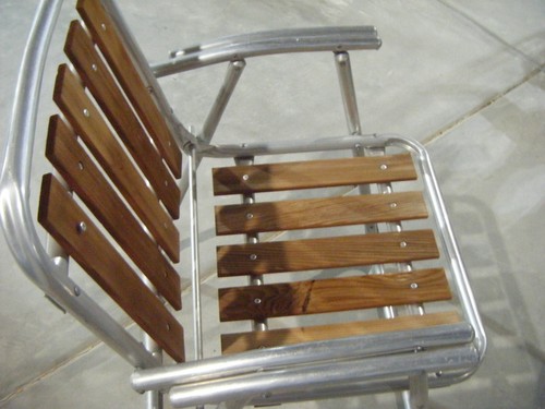 Vintage Aluminum Wooden Slat Folding Lawn Chair-31" Tall - Picture 8 of 8
