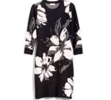 NEW Calvin Klein black floral 3/4 sleeve pullover sz L dress coastal granny trop