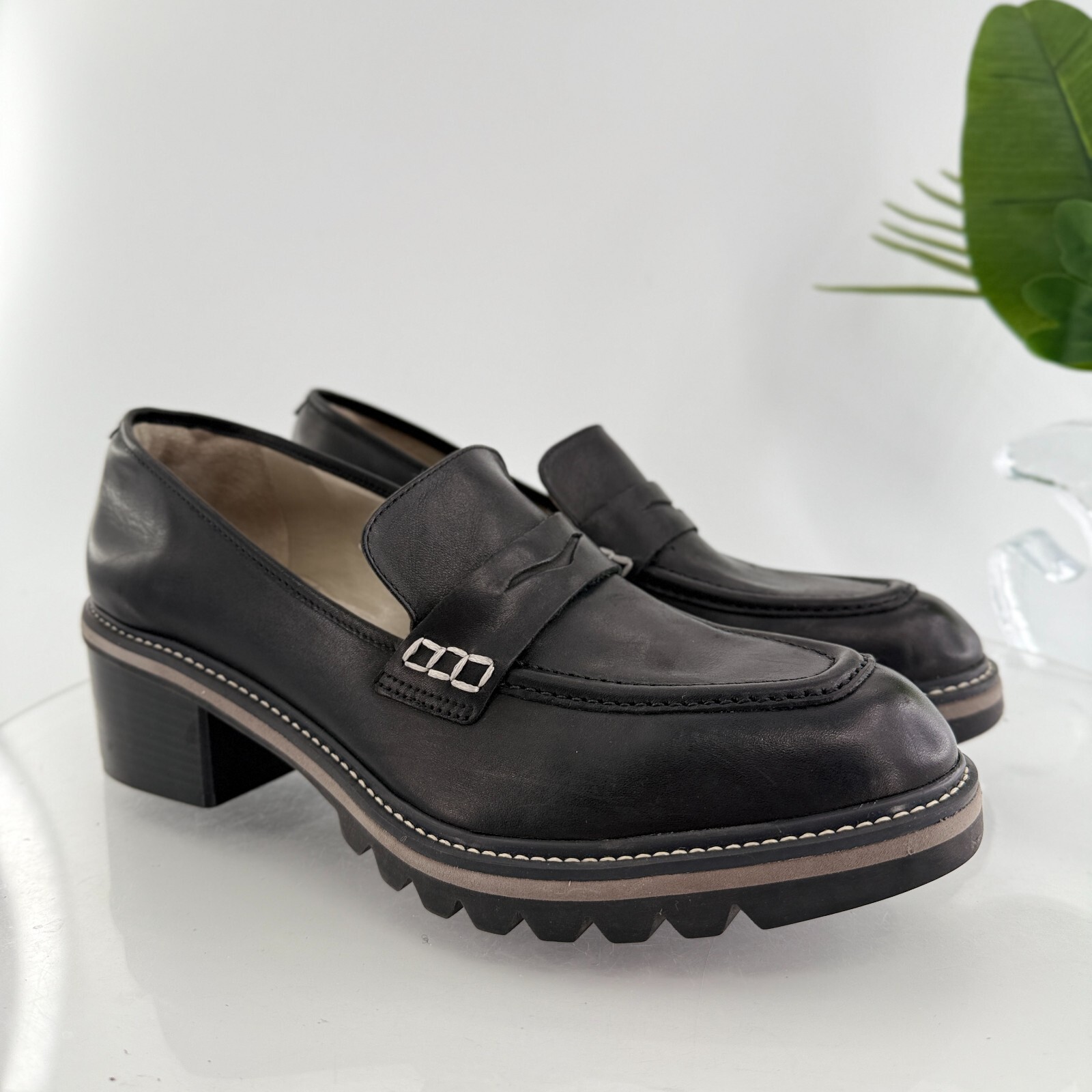SAOLA Mocassini donna Bernardo Selma tacco a blocco in pelle nera slip on taglia 11 suola a strappo