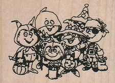 Trick Or Treaters 2 1/2 x 1 3/4" Rubber Stamp, Halloween Stamp, Halloween Crafts