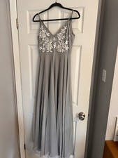 BHLDN Sadia Blue/Grey Floral Embroidered Maxi Bridesmaid Dress Women’s Size 4