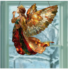 Large Christmas Angel Suncatcher, 2D Acrylic, Stained Glass Look, 7"x8"