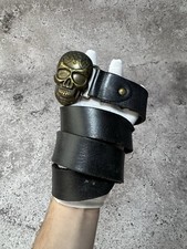Skull Leather Belt Black Y2K Vintage