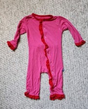Kickee Pants Classic Ruffle Coverall Snap Pink Red 3-6M Sleeper Bamboo