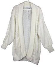 VTG 80  s 90  s Capistrano Cream White Woven Cardigan Sweater Cozy Soft Boho 14/16