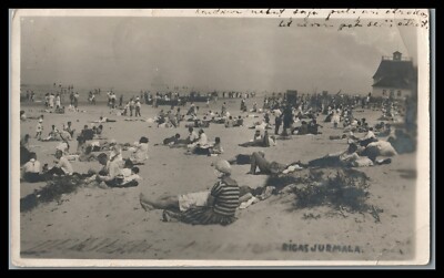 BEACH BATHING SCENE RIGAS JURMALA RIGA LATVIA BALTIC OCEAN RPPC PHOTO POSTCARD