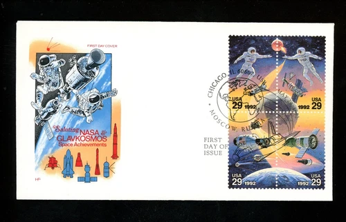 US FDC #2631-2634 Farnam 1992 Chicago IL Co-operation in Space Russia