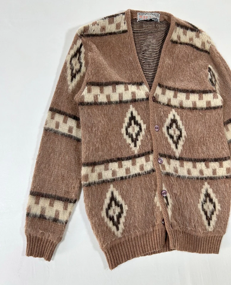 Cárdigan Vintage Islandia Kurt Cobain Mohair Lana Pura Cacao Botón Se Ajusta a Talla Pequeña Foto 4 de 4