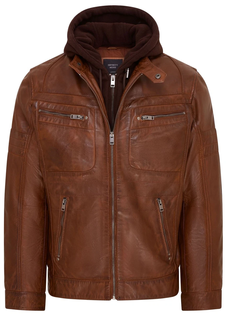 Veste Matelassée En Cuir D'agneau Marron Pour Homme - Style Bomber, Col Montant