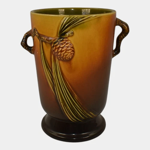 Roseville Pine Cone Brown 1935 Vintage Art Pottery Ceramic Flower Vase 704-7