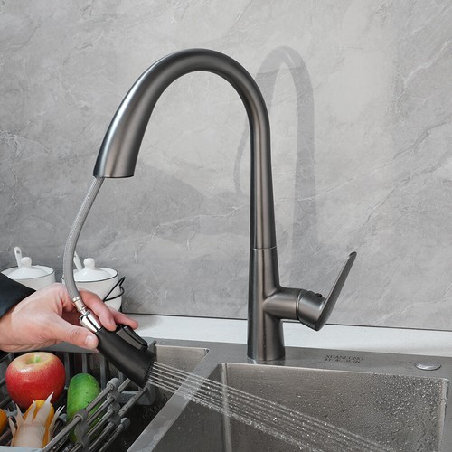360°Swivel Single Handle Pull Out Spray Kitchen Sink Faucet Gun Metal Mixer Taps - Imagen 16 de 69