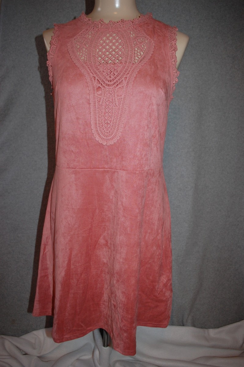 Womens DUSTY MAUVE PINK BOHO DRESS Sleeveless CROCHET ACCENT & TRIM Soft  SIZE L | eBay