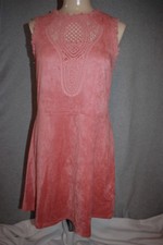 Womens DUSTY MAUVE PINK BOHO DRESS Sleeveless CROCHET ACCENT & TRIM Soft SIZE L