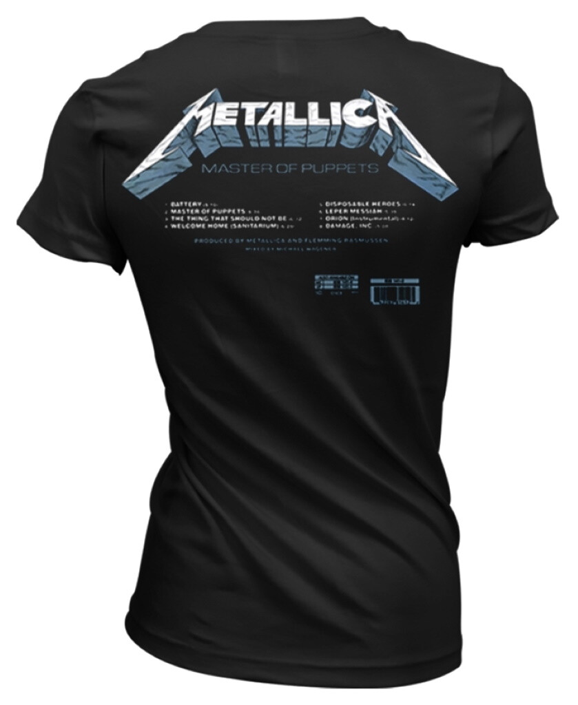 Metallica 'Master Of Puppets Tracks' (Negro) Camiseta entallada