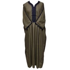 Moroccan Cotton Blend Olive 3-Quarter Sleeve Thobe Jubba Kandora Dishdasha