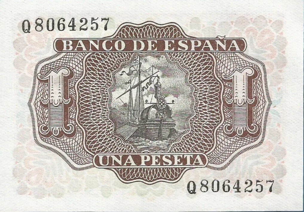 Spain 1 Peseta 1953 Uncirculated Bill Note. One Spanish peseta