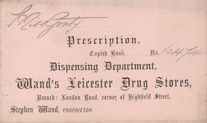 Antique Prescription Envelope Wands Leicester Drug Stores to Miss Gomly