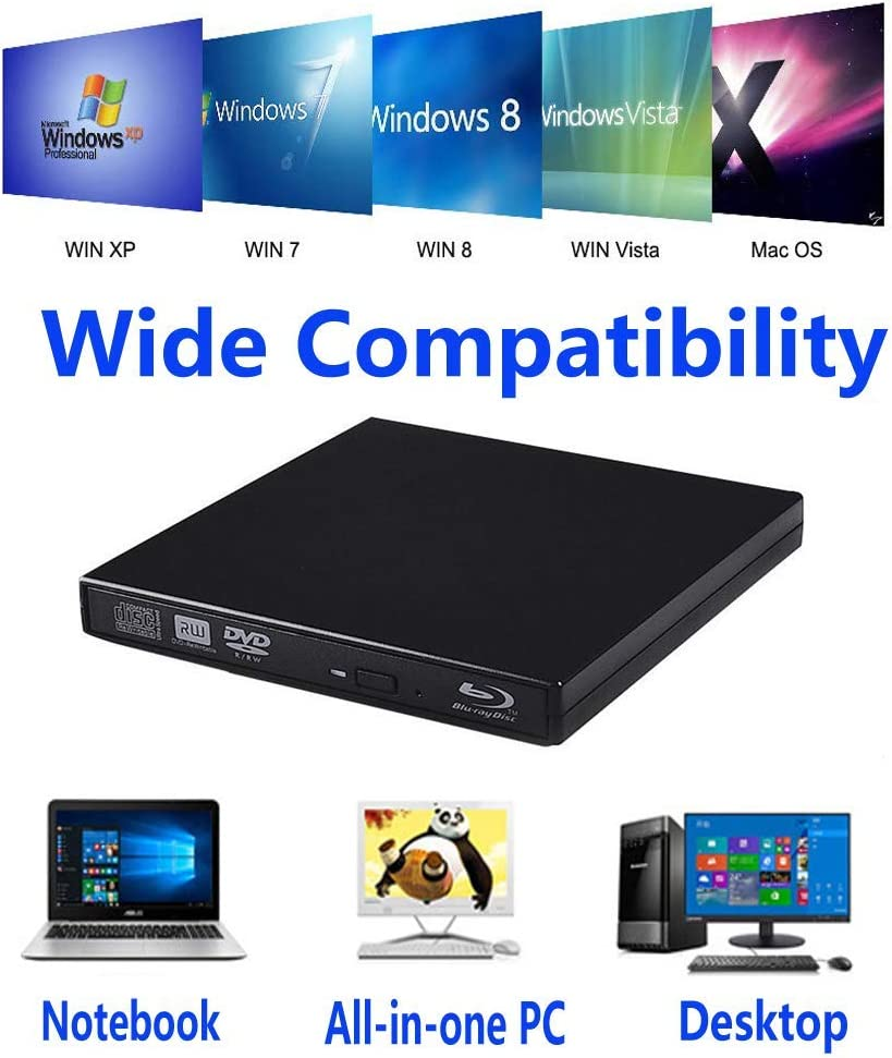USB2.0 External Blu Ray CD DVD Drive Burner,Slim Portable CD DVD RW BD
