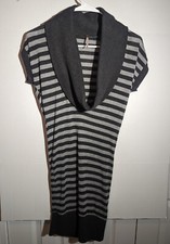 Poof striped cowl neck sweater dress with banded hem, Size Small, Black