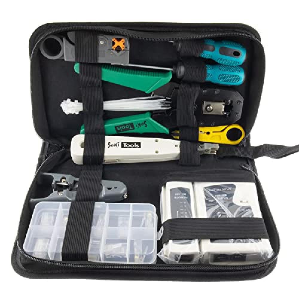 SeKi Set di attrezzi di rete da 10 pezzi con tester per cavi RJ45, pinza crimpat