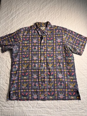 VTG Reyn Spooner Dietrich Varez Mens Hawaiian Aloha Shirt Blue USA Flag Size 2XL
