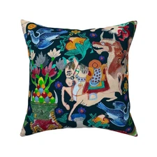 Mystical World Incantation Exotic Birdlife Printed Square Throw Pillow Cover