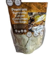 60 Premium Turmeric Ginger Cinnamon Tea Bags, 100 Natural Exp: 5/15/2027