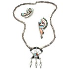 Zuni Signed Sterling Sunface Turquoise Inlay Necklace Brooch Lot of 3 #S5633-1 — photo 1