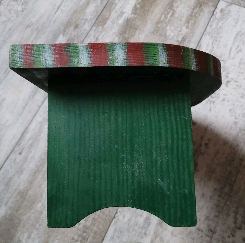 Banqueta infantil vintage anos 80 arte popular primitiva pintada fatia de melancia madeira degrau - Imagem 3 de 4