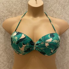 Victoria's Secret Bikini Top Green/ Pink Leaf Print. Convertible Strap Size 34DD
